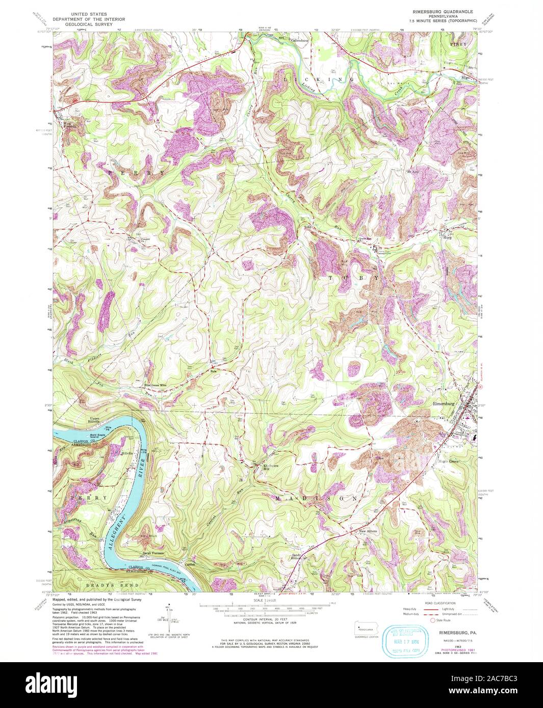 USGS TOPO Map Pennsylvania PA Rimersburg 221661 1963 24000 Restoration Stock Photo