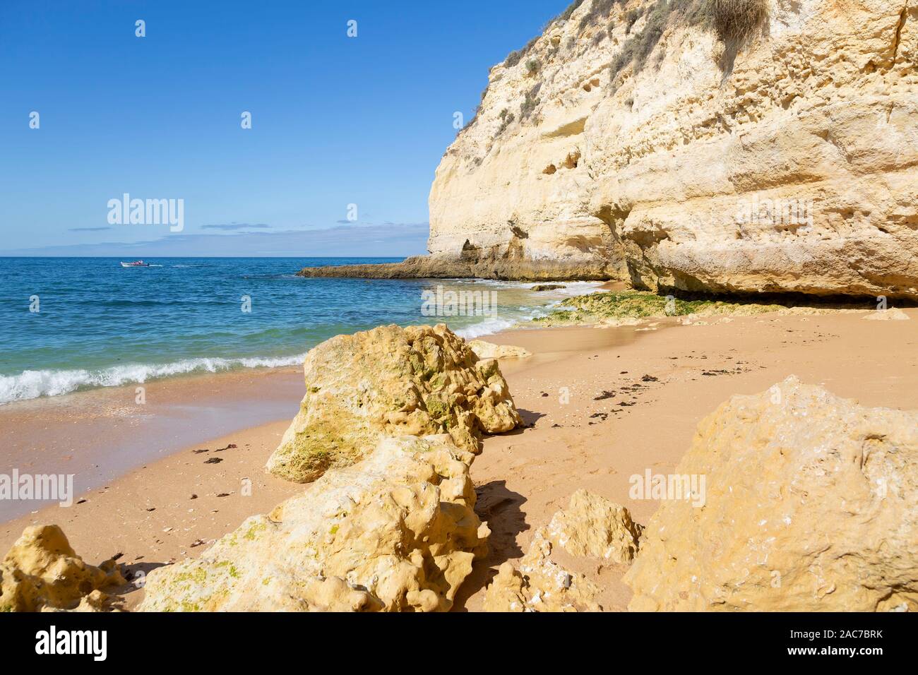 Rocks and cliff at Carvoeiro beach in Portugal Stock Photo