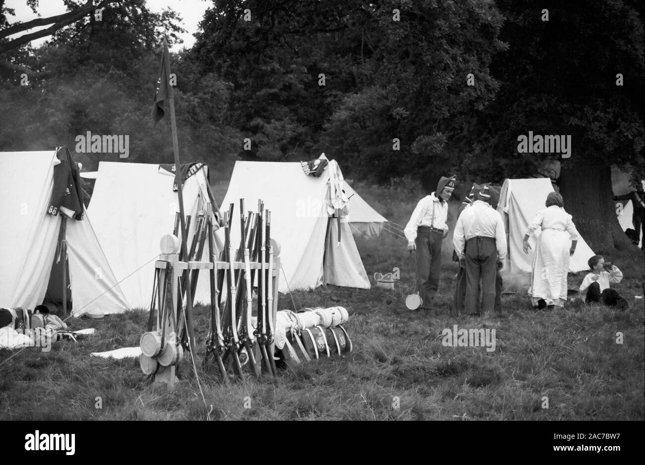 Re-enactment of a Napoleonic War army camp in the grounds of Battle Abbey, East Sussex by the Napoleonic Association: circa 1994 Stock Photo