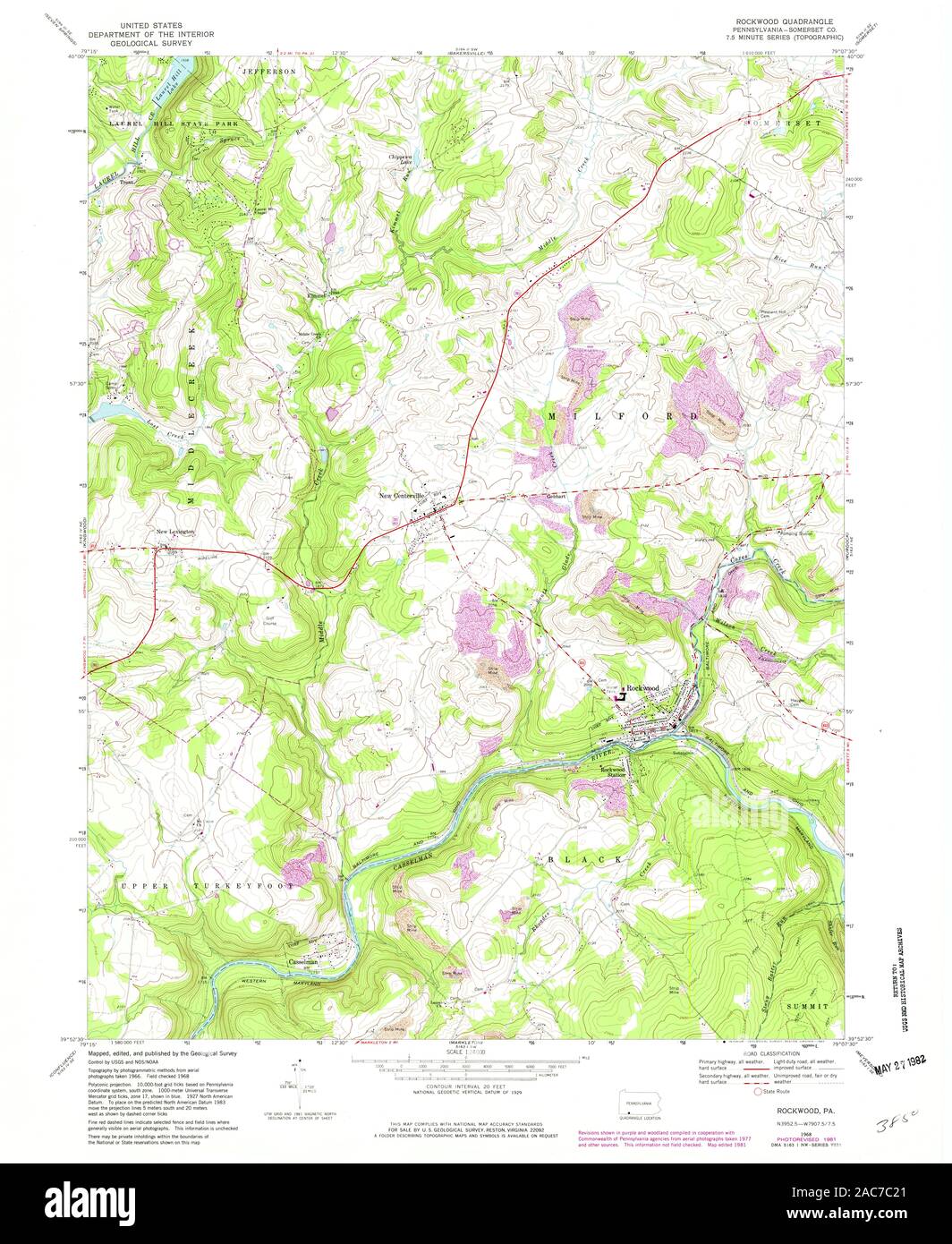 USGS TOPO Map Pennsylvania PA Rockwood 221672 1968 24000 Restoration Stock Photo