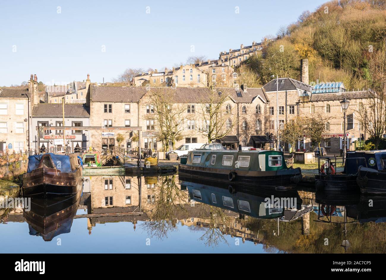 Rochdale Canal at Hebden Bridge, West Yorkshire Stock Photo