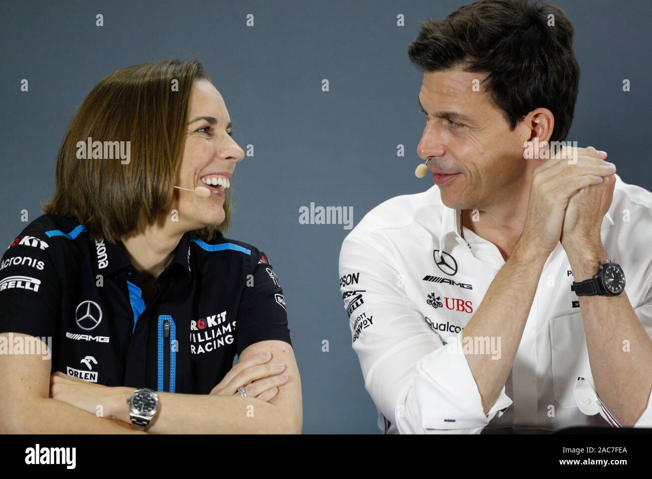 Abu Dhabi United Arab Emirates 1st Dec 2019 Motorsports Fia Formula One World Championship 2019 Grand Prix Of Abu Dhabi Claire Williams Gbr Rokit Williams Racing Toto Wolff Aut Mercedes Amg Petronas
