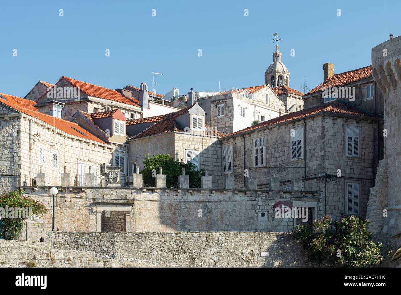 Stone facades of the old town of Korčula in the evening sun, Korčula Island, South Dalmatia, Croatia Stock Photo