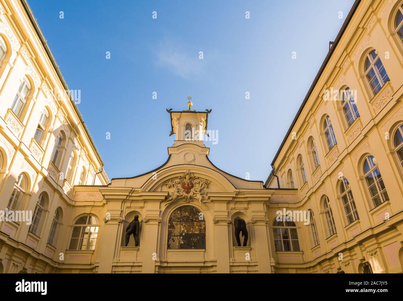 Facade and details of The Baroque 'Alte Landhaus' . The building is located on Maria Theresien Street in the centre of Innsbruck, Austria, Europe. A B Stock Photo