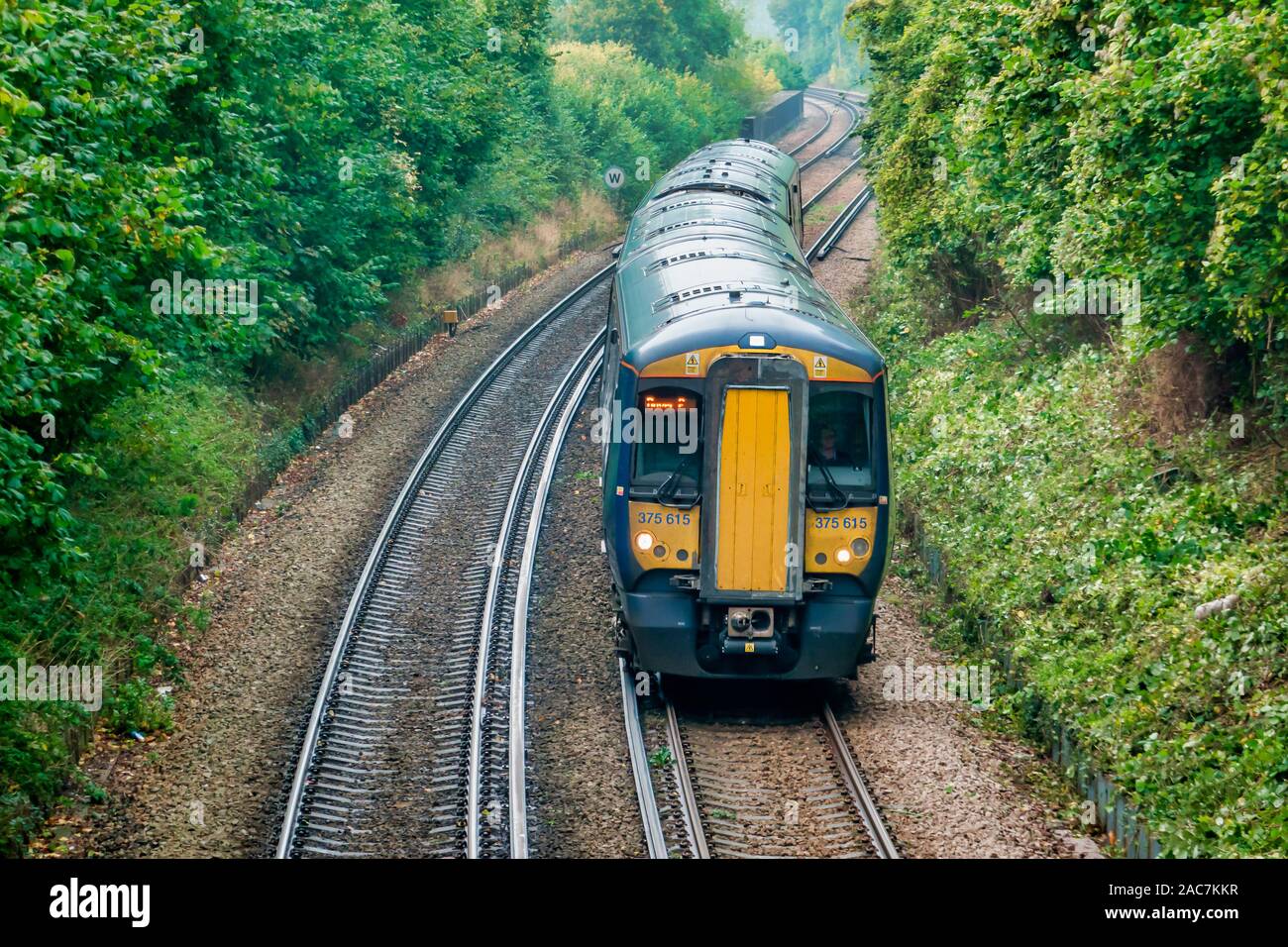 Class 375/6,Electric,Passenger Train,Four Car,Unit,Southeastern Livery,Heading for Canterbury,Kent,No. 375615 Stock Photo