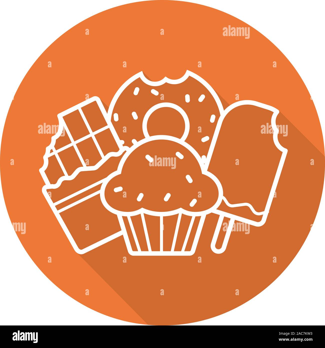 Sweets flat linear long shadow icon. Confectionery. Chocolate bar ...