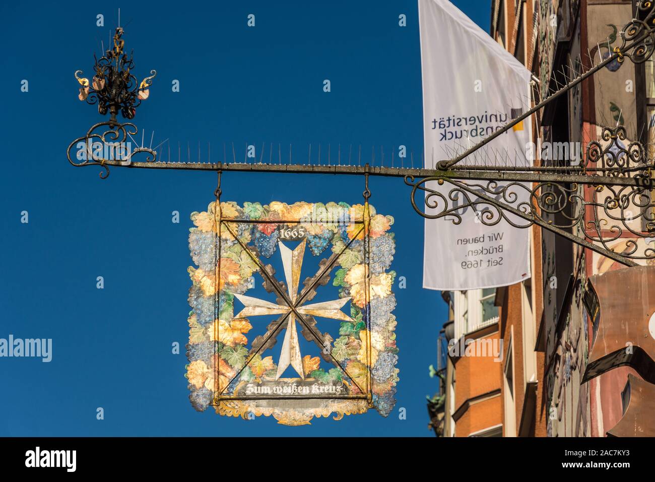 INNSBRUCK, Austria, Europe - October 26, 2019: wrought-iron signboard in the historic centre of Innsbruck, Tyrol, Republic of Austria, Europe Stock Photo