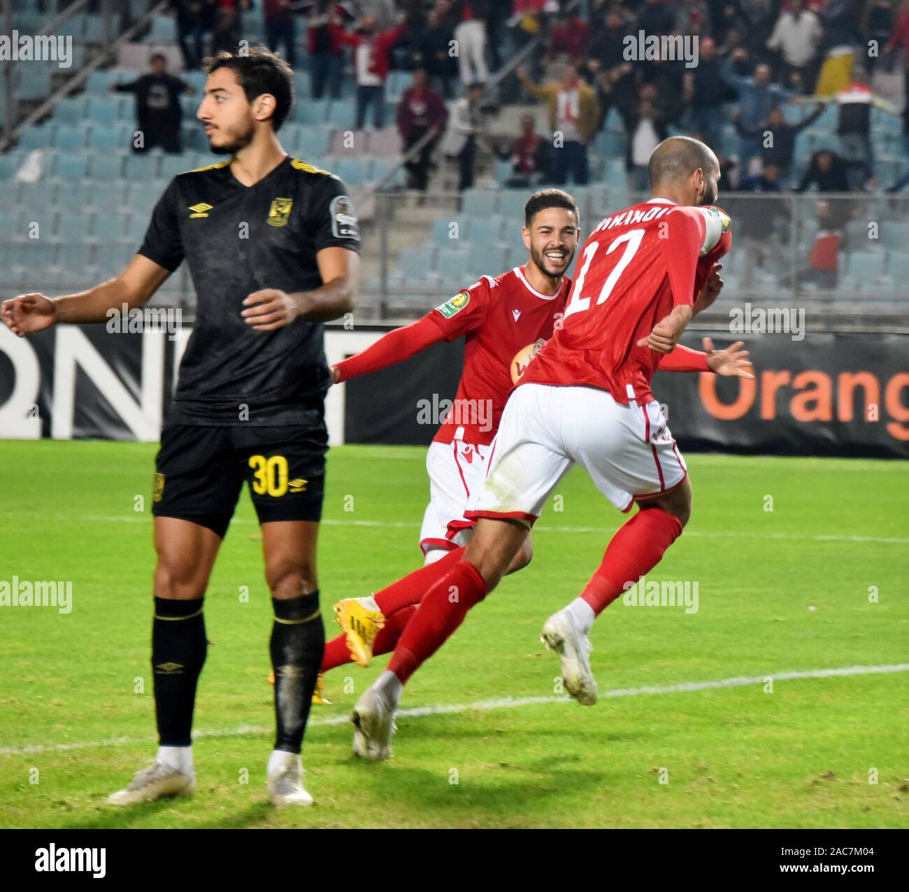 Etoile's player, Yassin chikhaoui celebrates during the CAF Champions  League 2019 - 20 football match between Al-