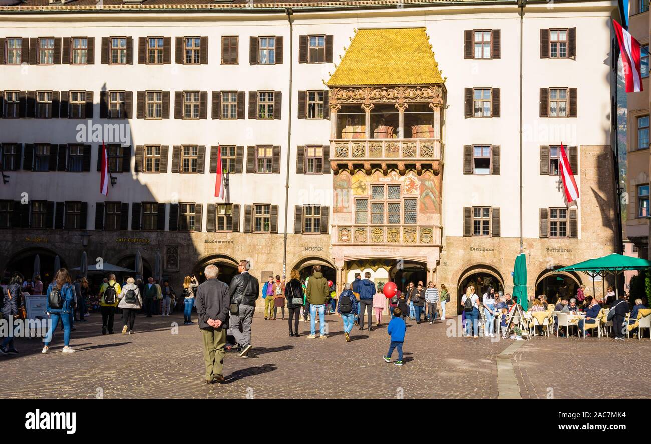 INNSBRUCK, Austria - October 26, 2019: Detail of the famous Golden roof ...