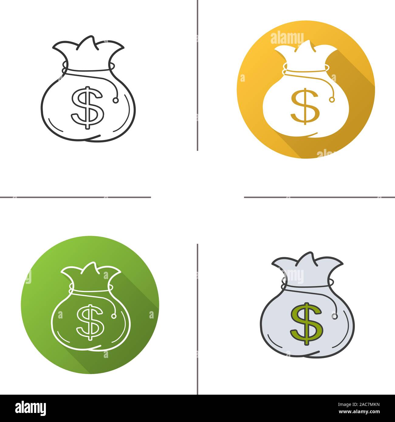 Money bag icon. Flat design, linear and color styles. Isolated vector ...
