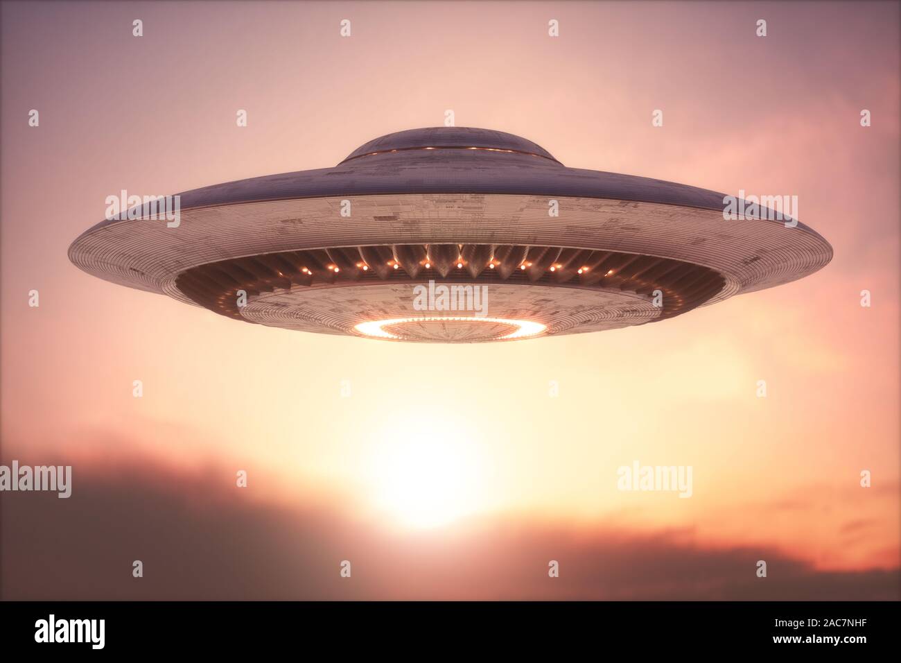 Unidentified flying object - UFO. Science Fiction image concept of ufology and life out of planet Earth. Clipping Path Included. Stock Photo