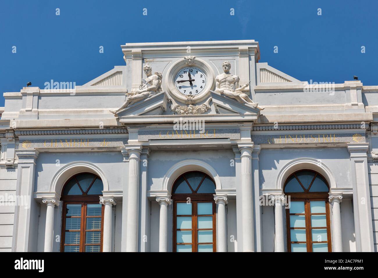 Chamber of Commerce and Industry building facade. Bastia is the principal port of island and its principal commercial town. Stock Photo