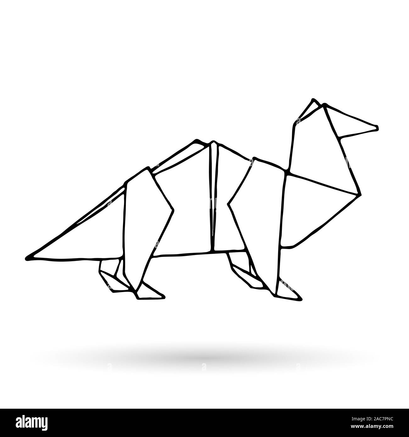 Origami doodle simple icon. Hand drawn origami animal. Geometric logo or icon. Minimalistic Vector illustration Stock Vector