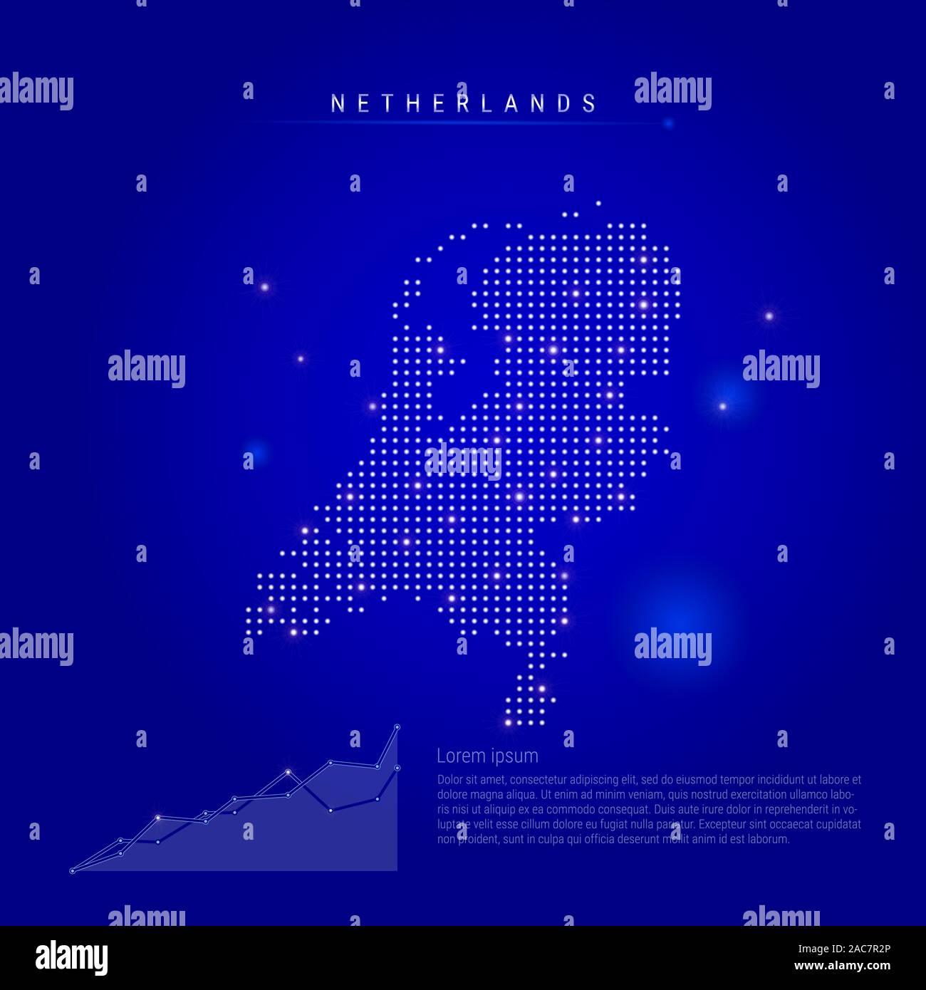 Netherlands illuminated map with glowing dots. Infographics elements ...
