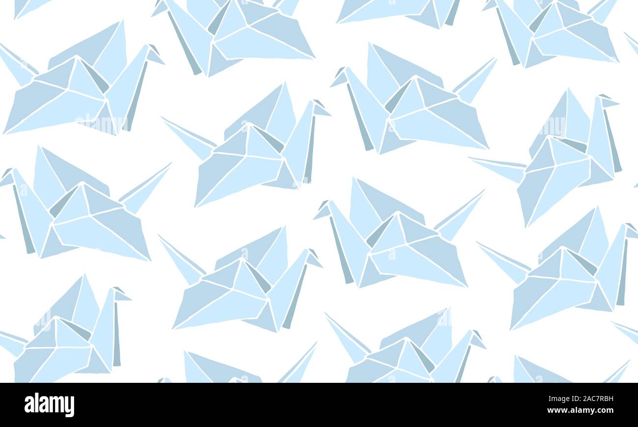 Seamless Pattern with Hand Drawn Origami cranes. Cartoon Ornament with ...
