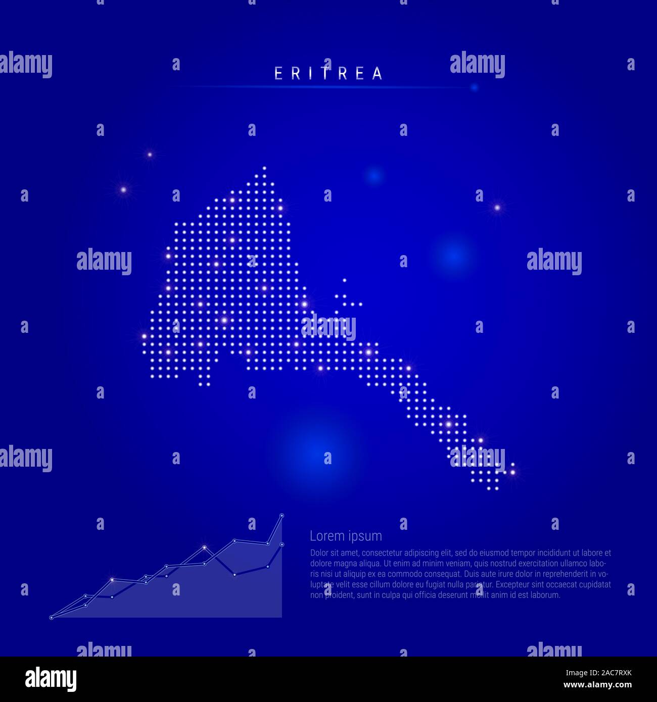 Eritrea illuminated map with glowing dots. Infographics elements. Dark ...