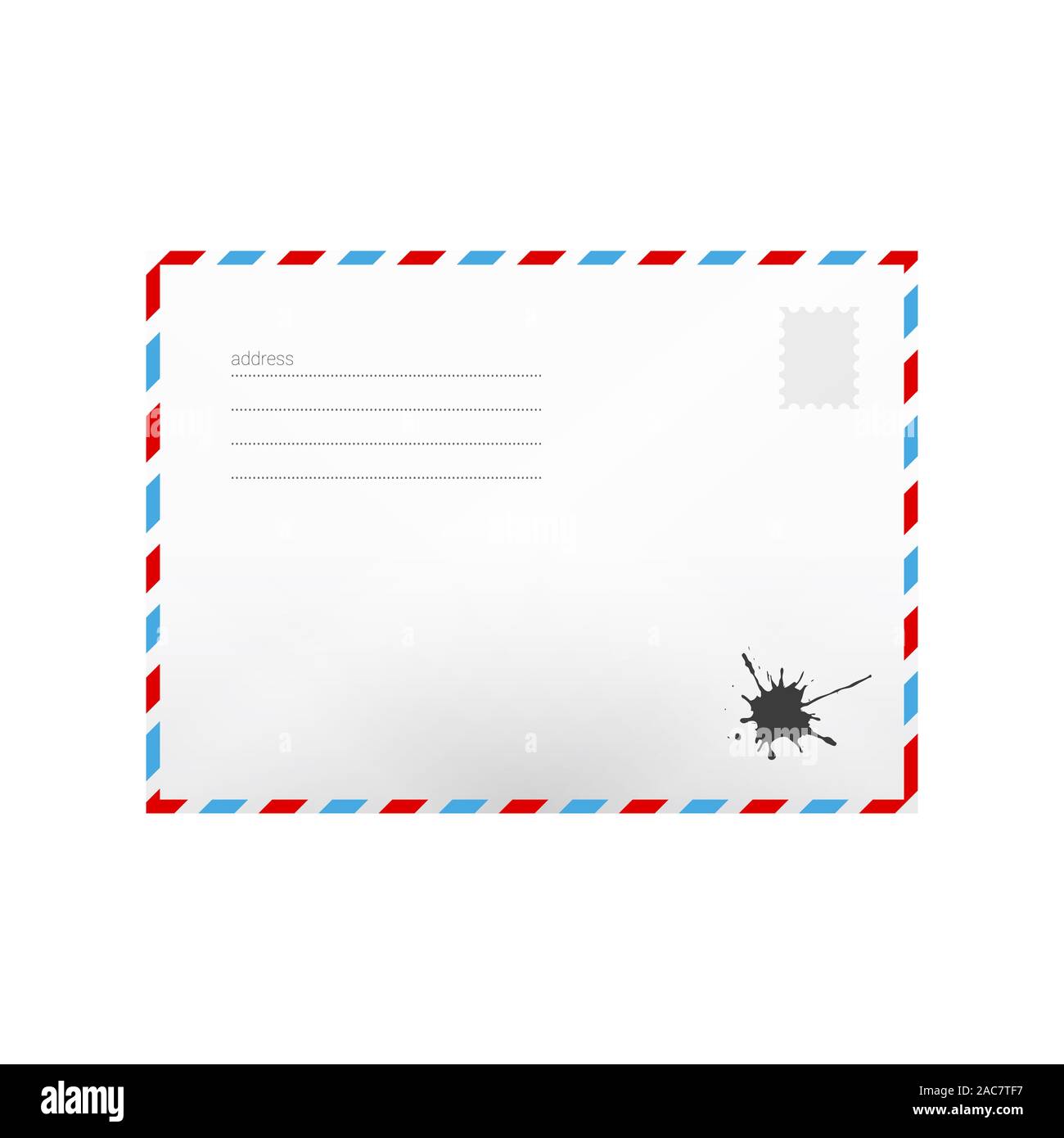 Air mail realistic envelope with address lines isolated on white
