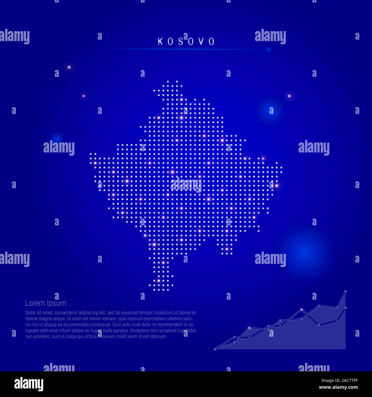 Kosovo illuminated map with glowing dots. Infographics elements. Dark ...