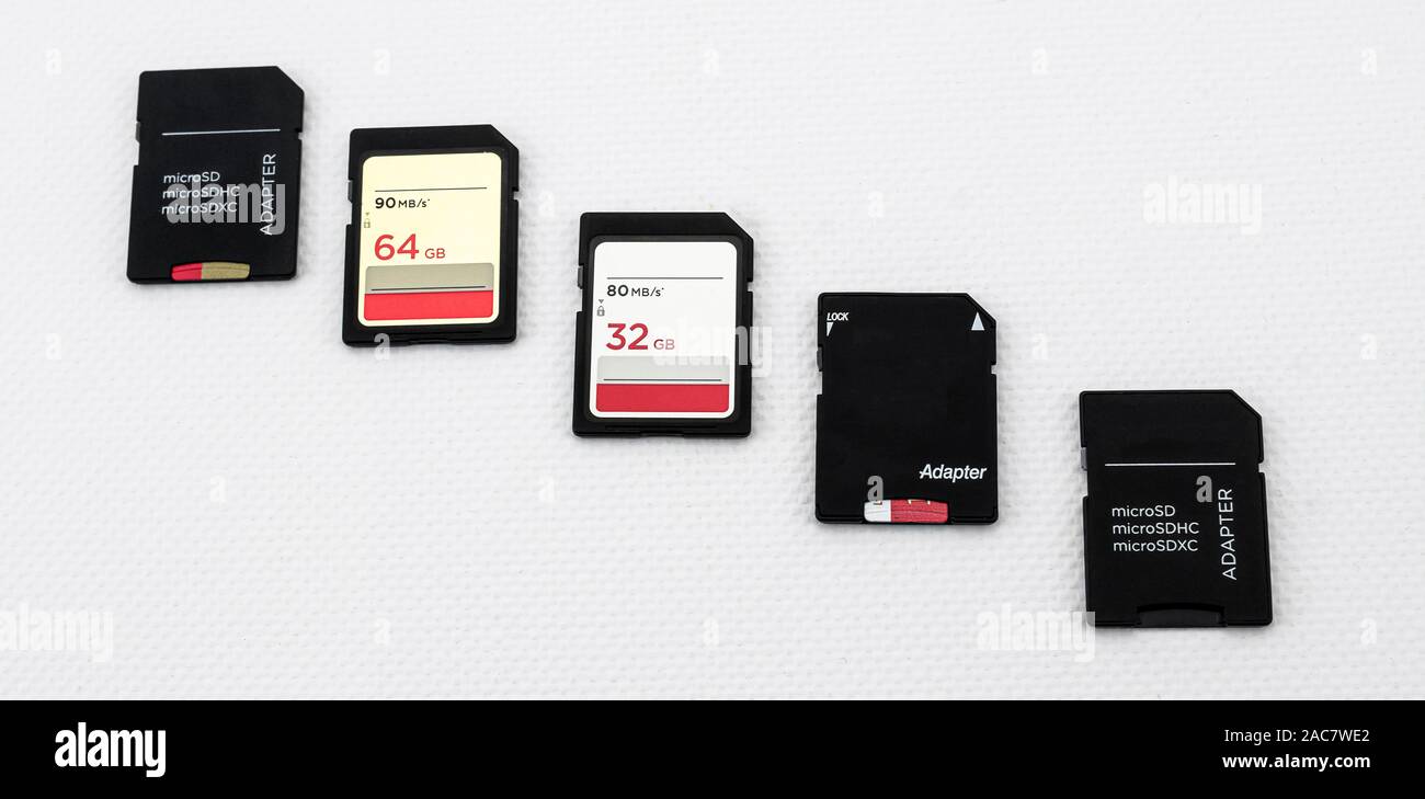 memory cards of different capacity and sd and micro sd format with