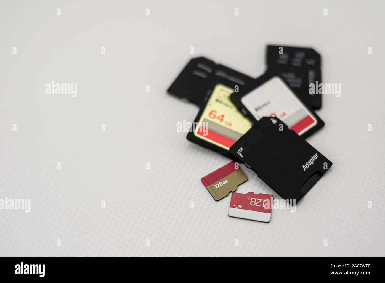 Set of sd and micro sd memories with adapters for information and data storage Stock Photo