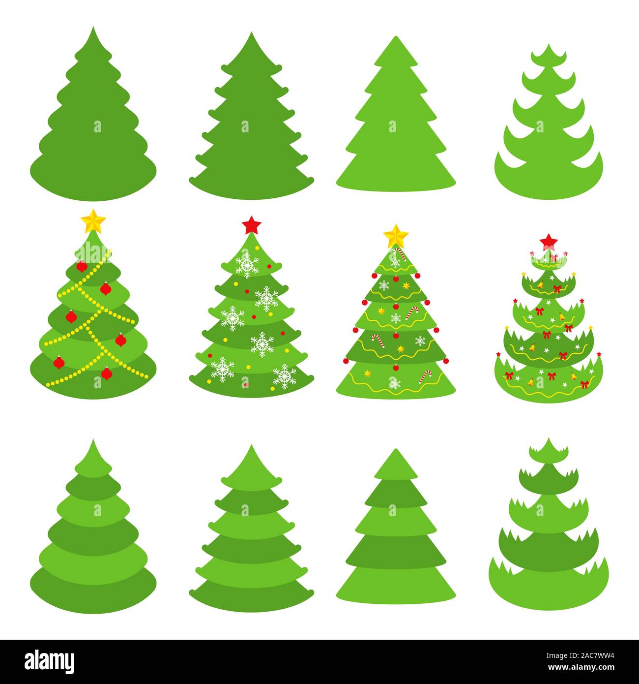 Christmas tree vector icons set. Flat cartoon illustration Stock Vector