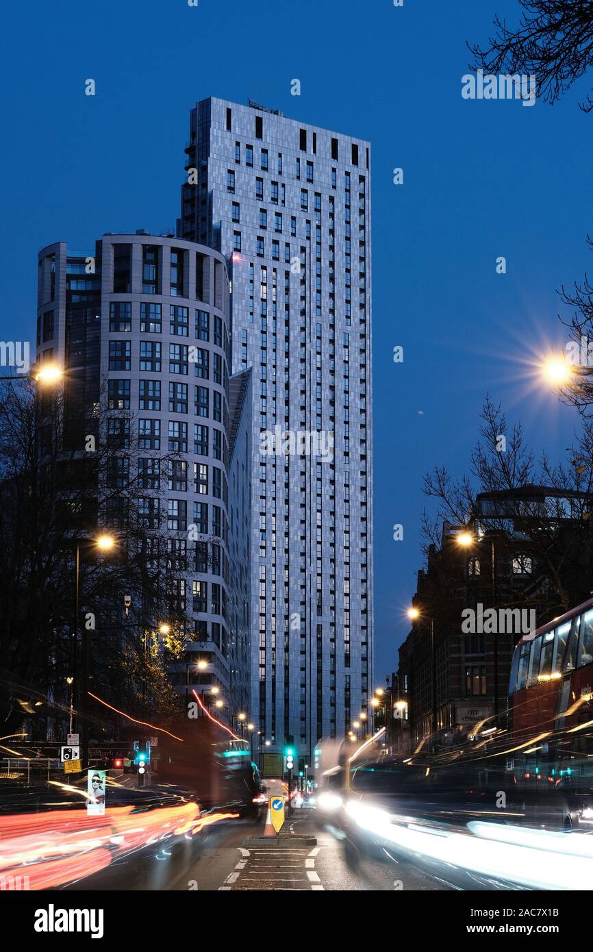City road and modern architecture, by dusk, London, United Kingdom Stock Photo