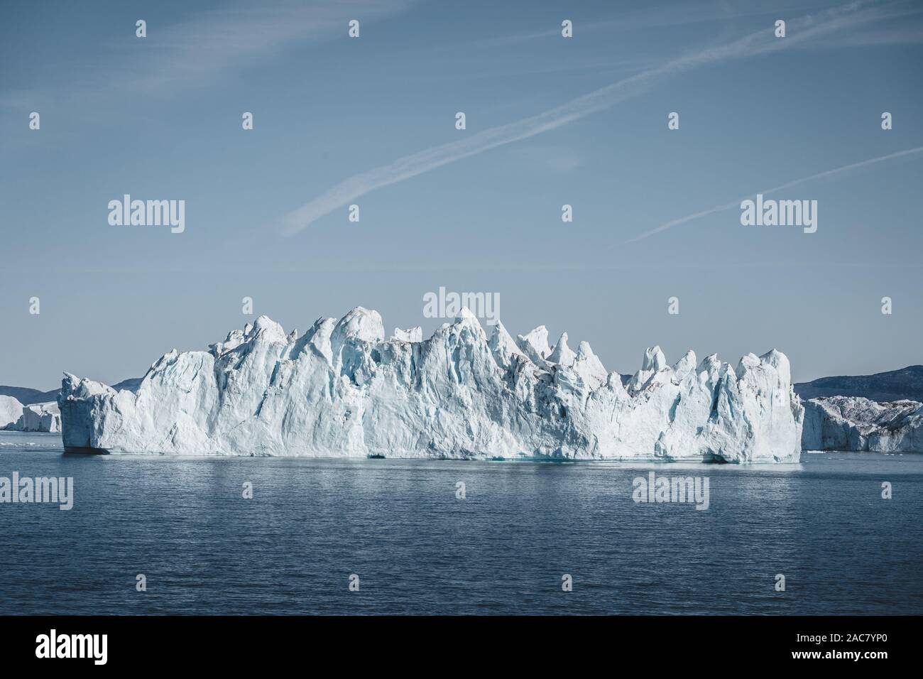 Greenland. The biggest glacier on a Jakobshavn. Huge icebergs of
