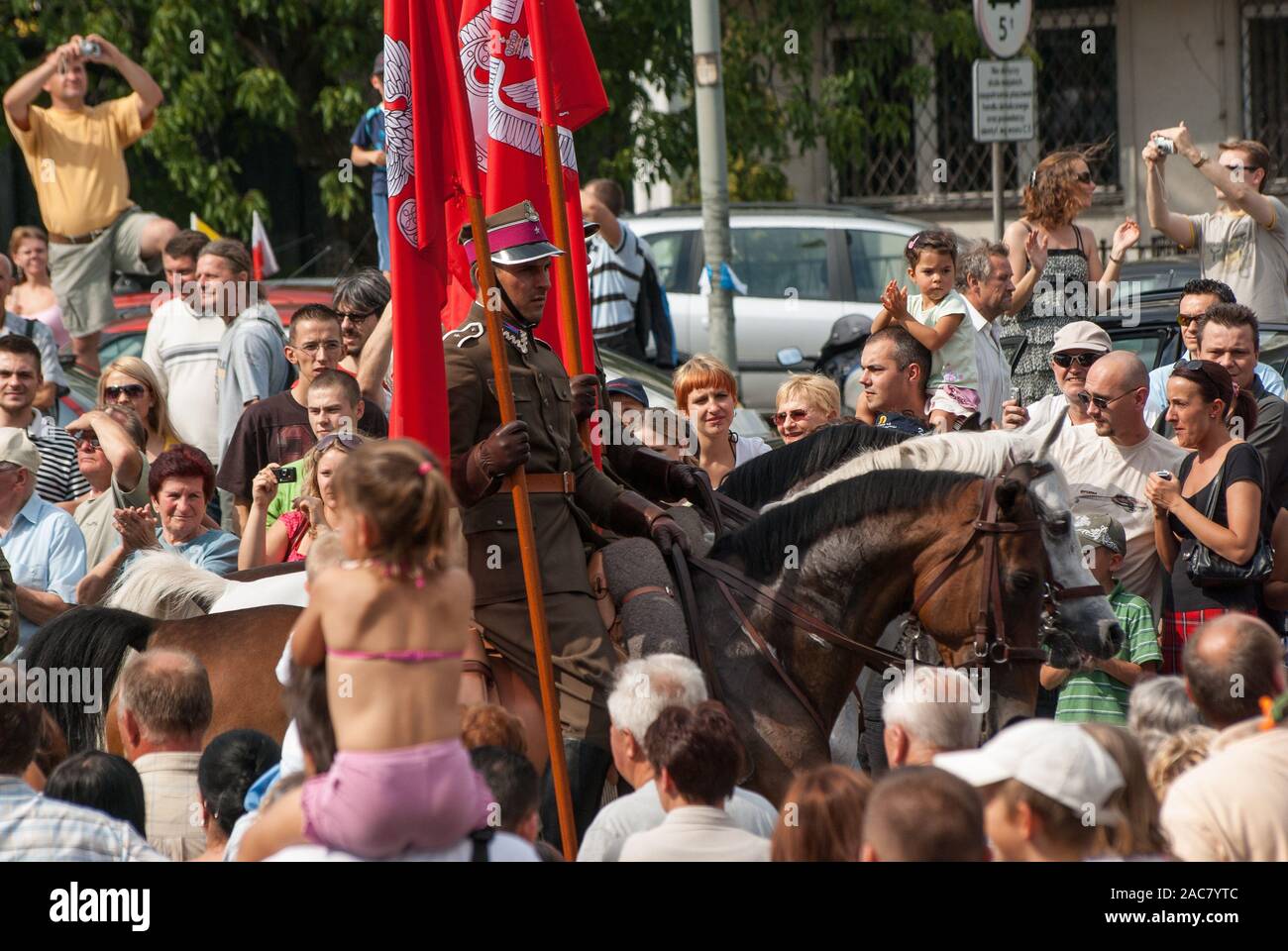 Soldier on horseback during a parade on the occasion of the Polish Army Day Stock Photo
