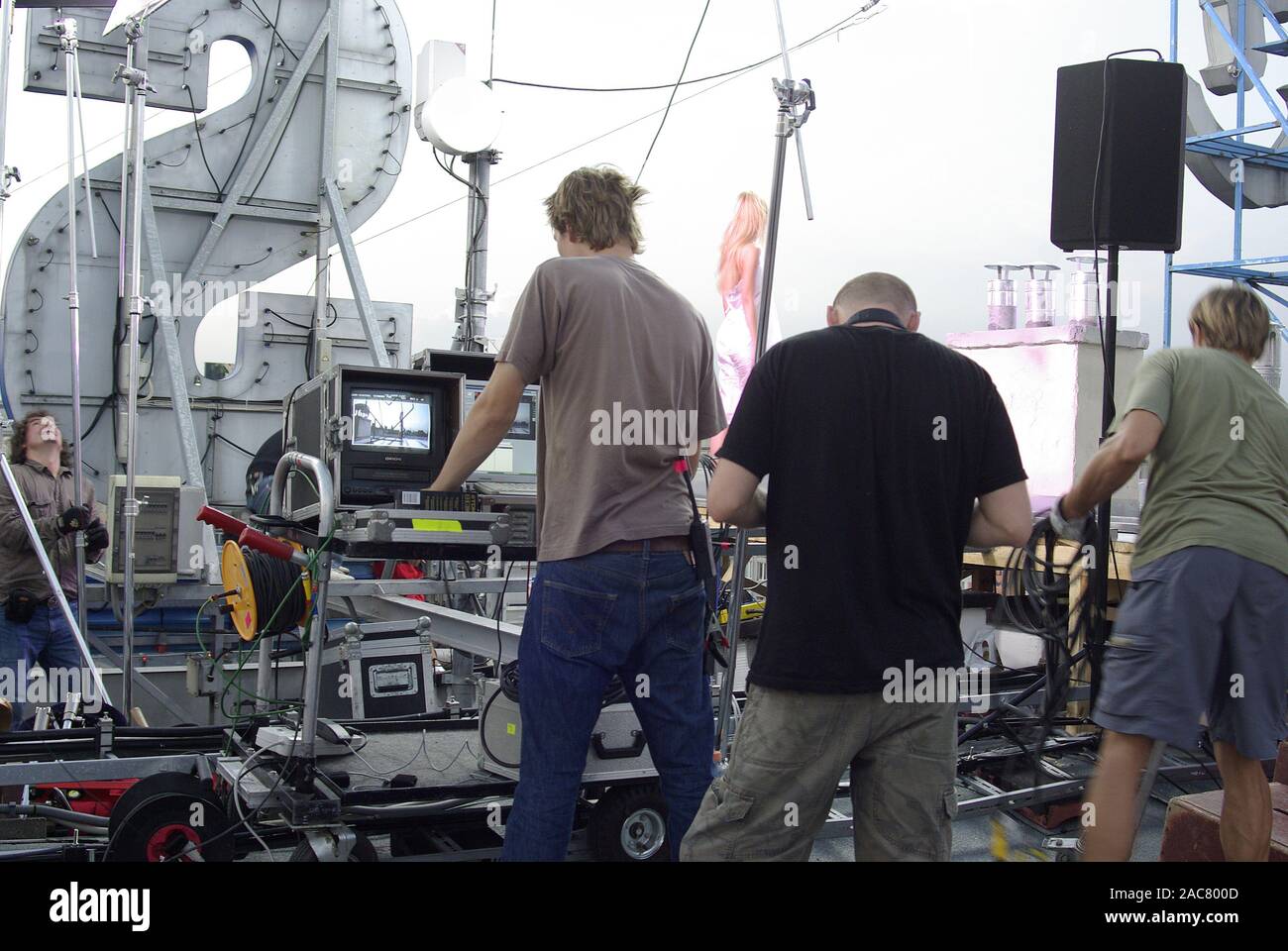 film crew and actress during the implementation of the advertising film Stock Photo