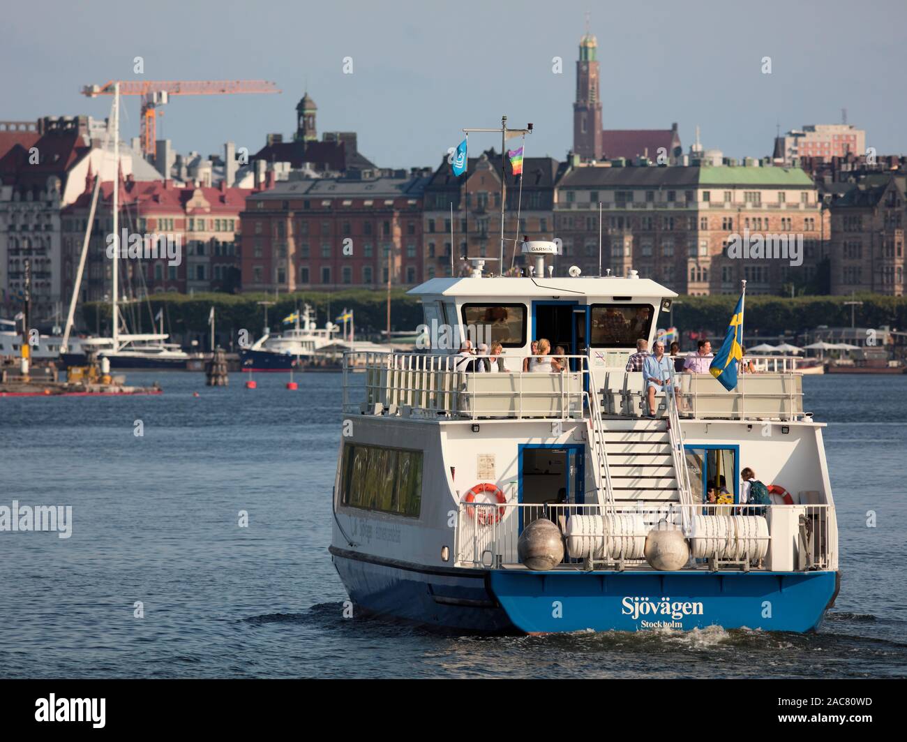 Electric boat Sjövägen on its way to Slussen, Stockholm, Sweden Stock