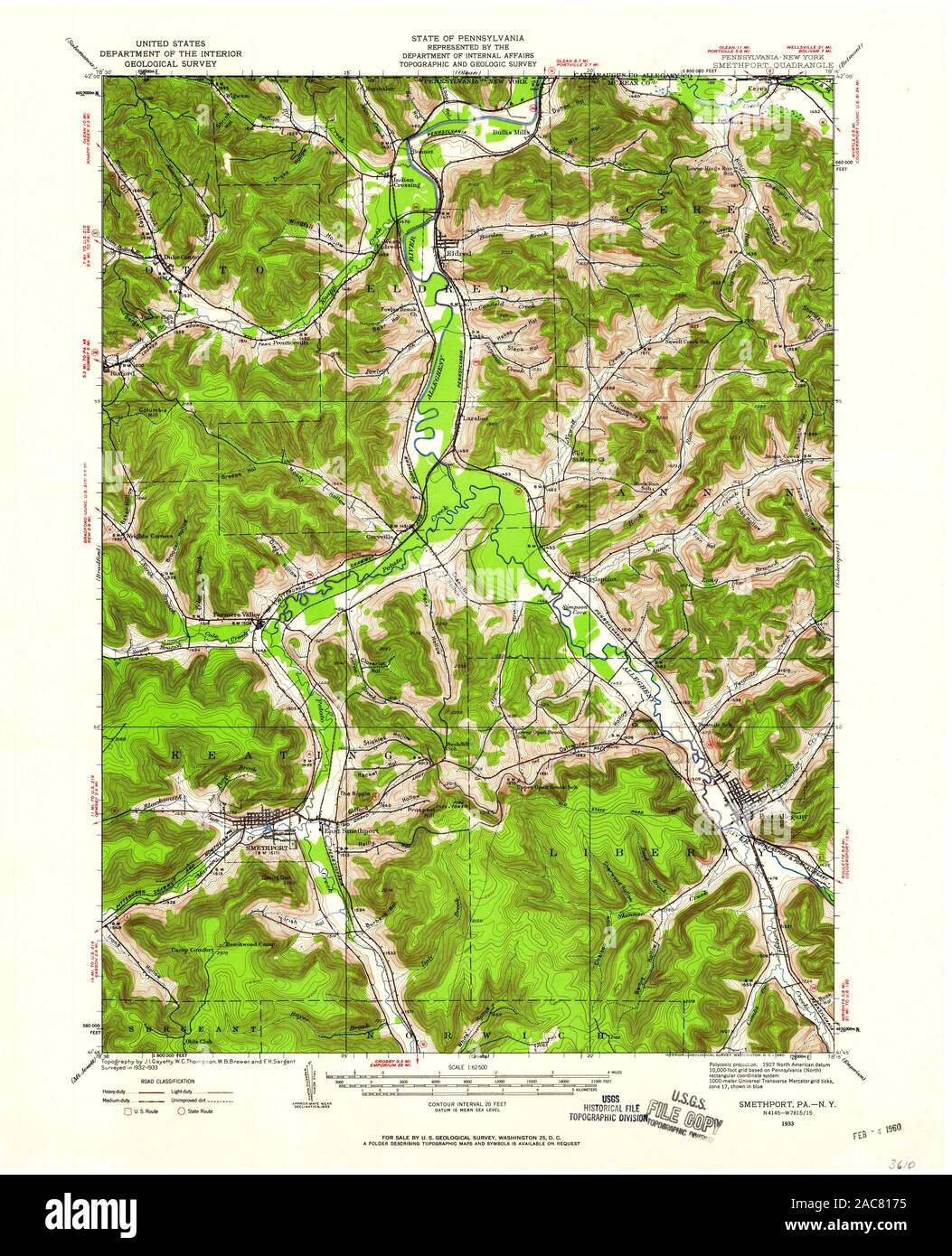 USGS TOPO Map Pennsylvania PA Smethport 221868 1933 62500 Restoration Stock Photo