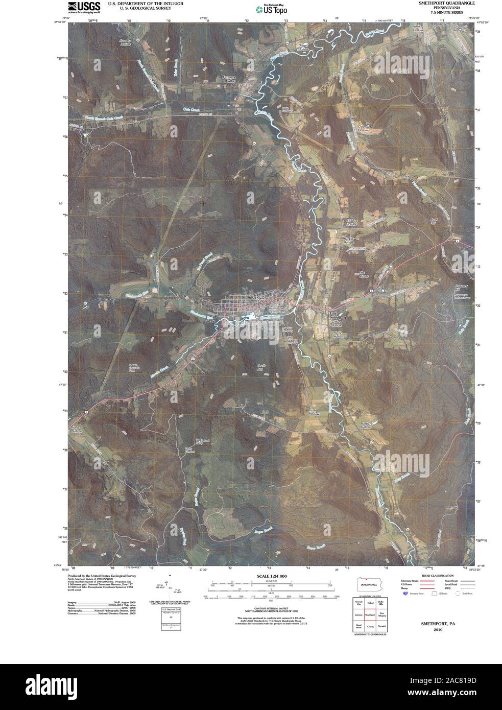 USGS TOPO Map Pennsylvania PA Smethport 20100615 TM Restoration Stock Photo