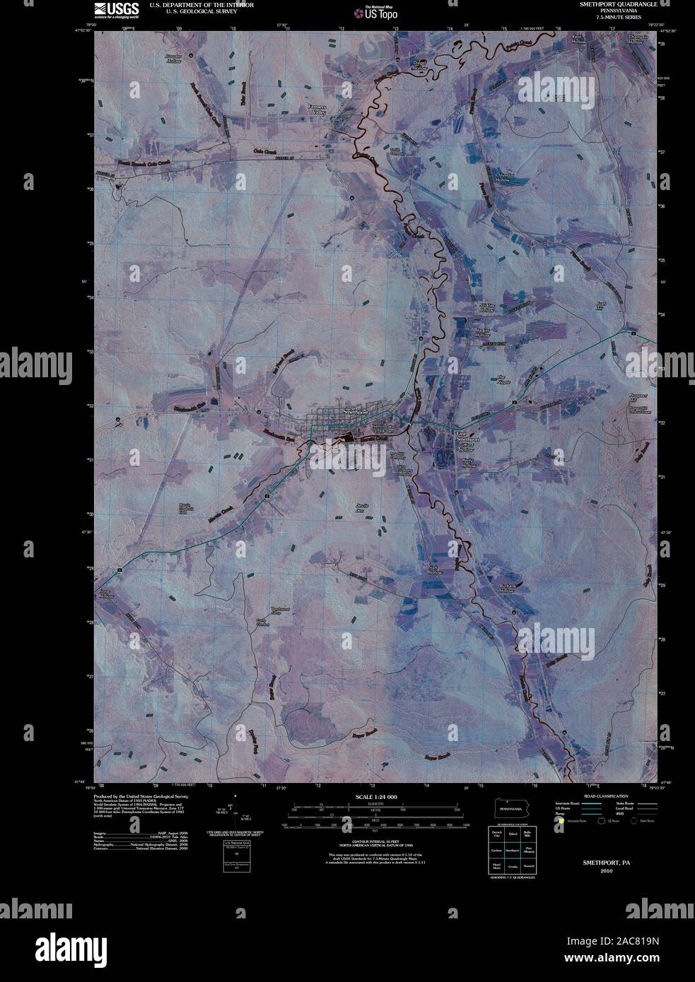 USGS TOPO Map Pennsylvania PA Smethport 20100615 TM Inverted Restoration Stock Photo