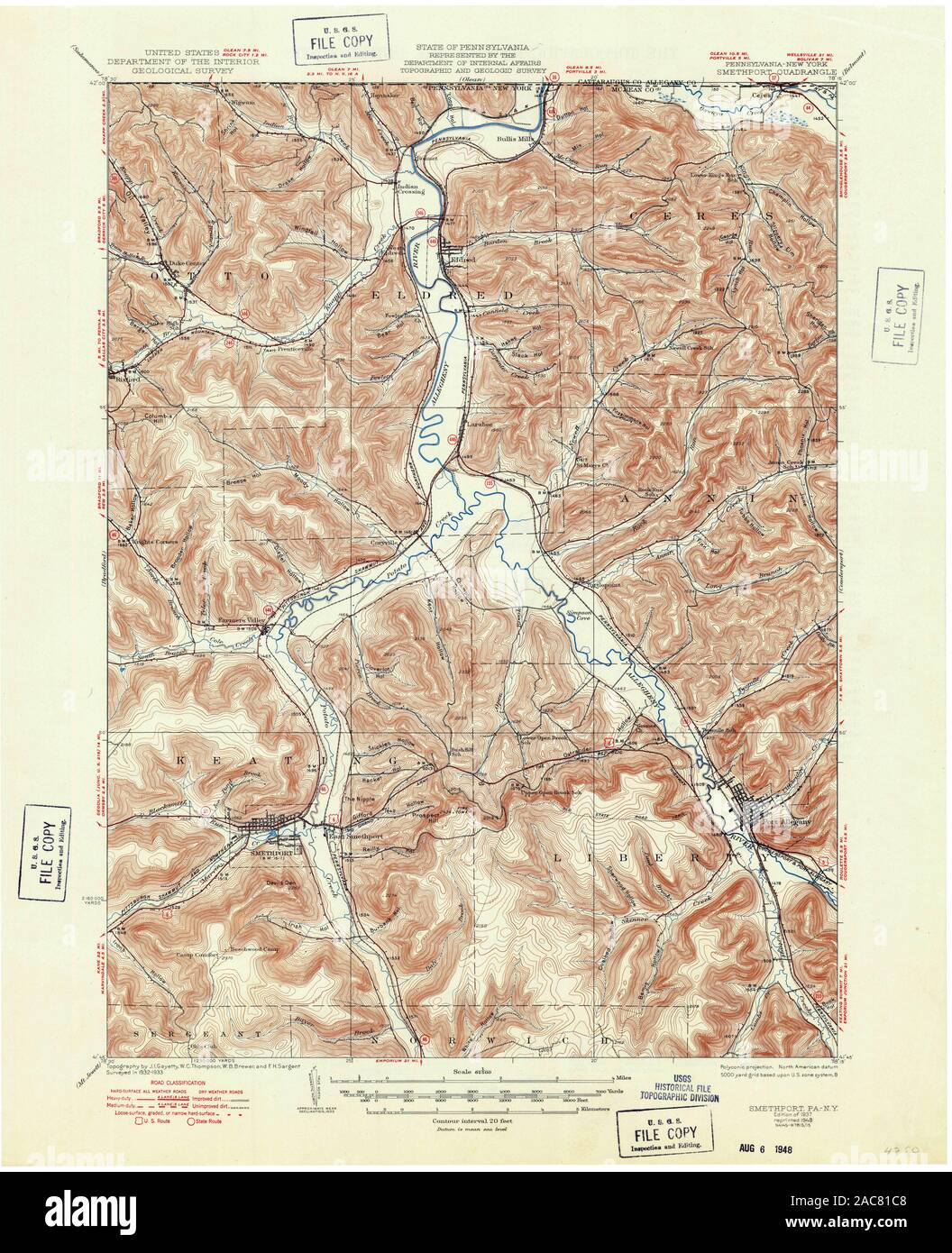 USGS TOPO Map Pennsylvania PA Smethport 221873 1937 62500 Restoration Stock Photo