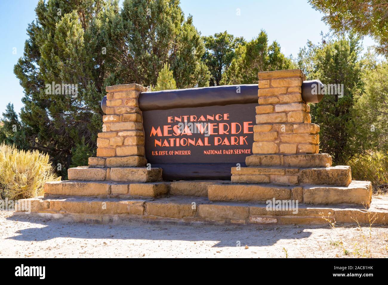 Cortez, CO - October 1, 2019: Mesa Verde National Park Entrance Sign in Colorado Stock Photo
