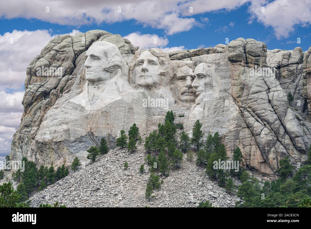 Presidents carved into the Black Hills of South Dakota in Mount Rushmore National Park Stock Photo