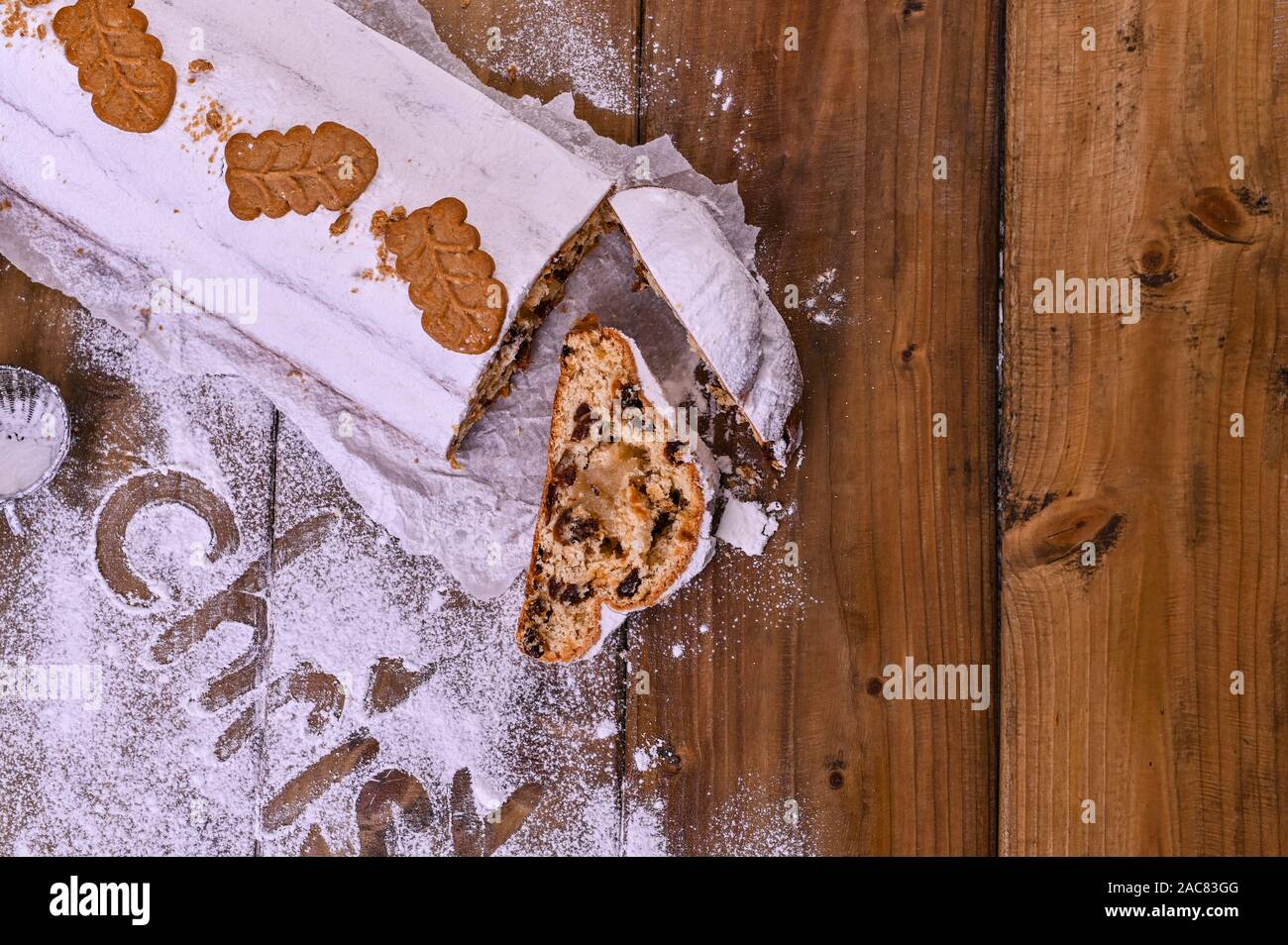 Traditional German Christmas baking. Sweets for the holiday on a wooden
