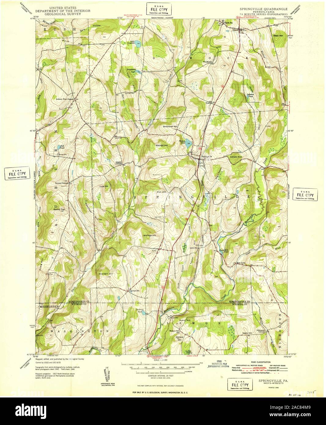Springbrook Pa Map Springville pennsylvania map hi-res stock photography and images - Alamy