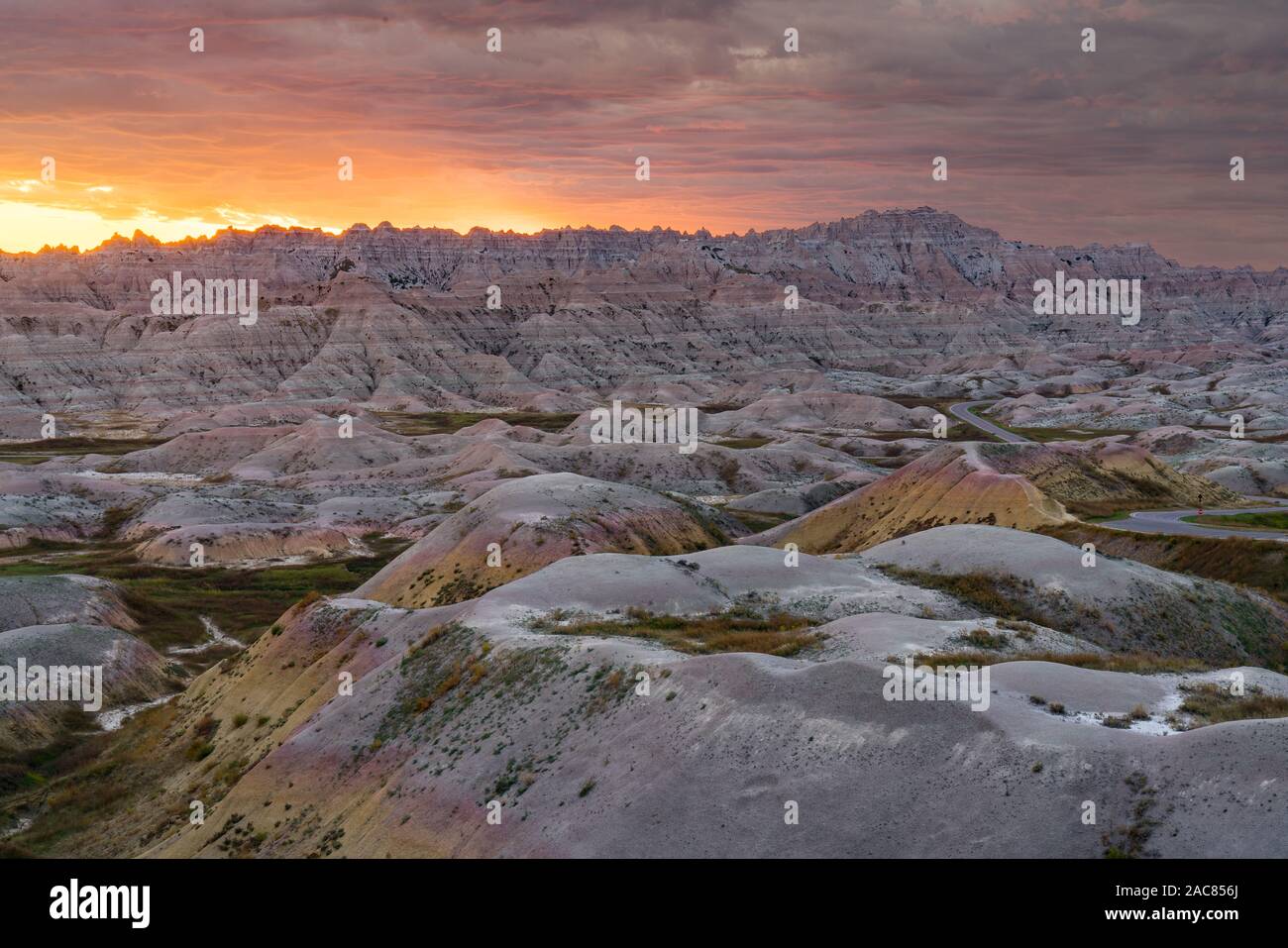 Badlands National Park landscape at Sunset in South Dakota Stock Photo