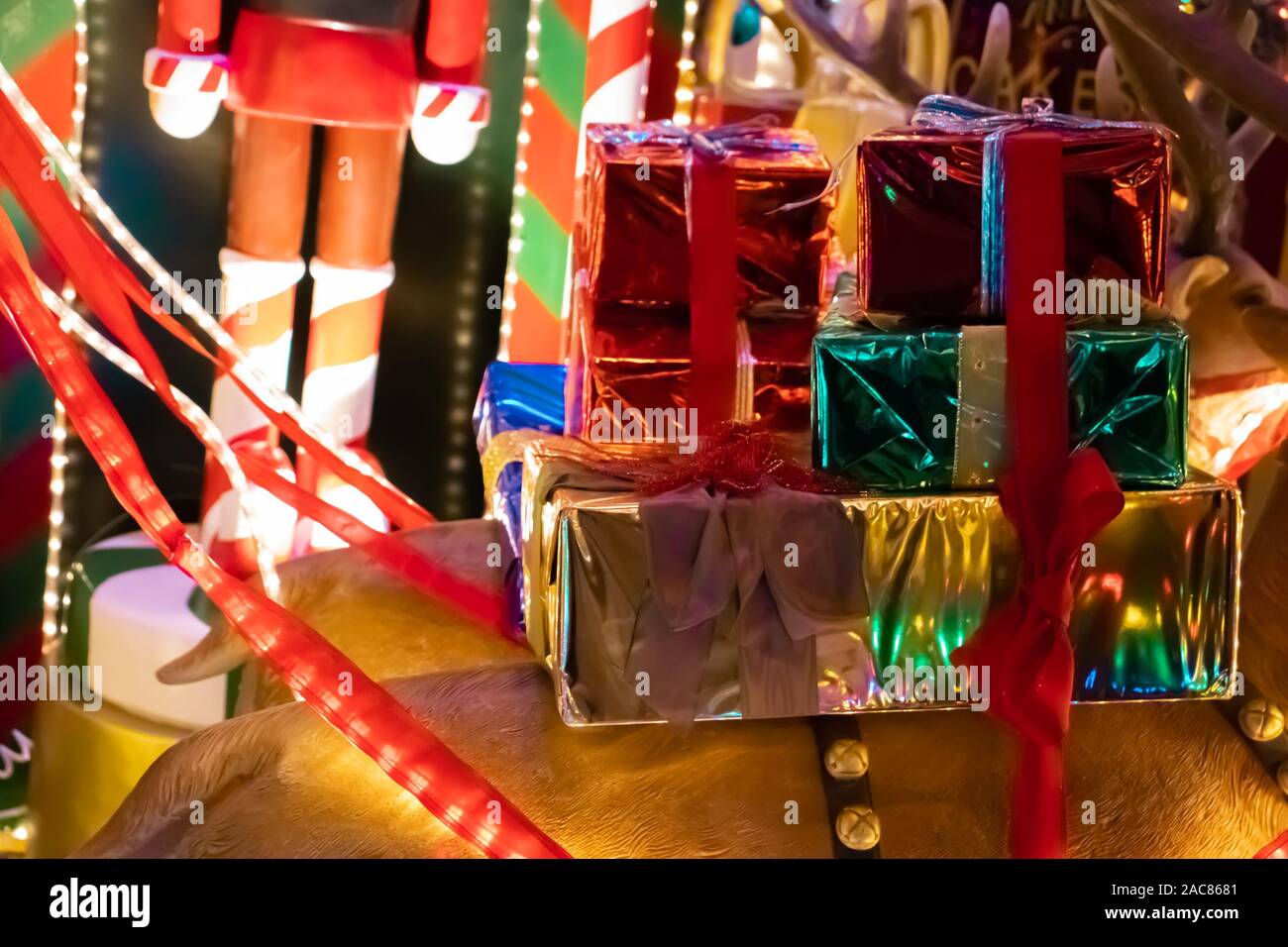 Christmas Outside Street Decoration With Lights Deer Presents