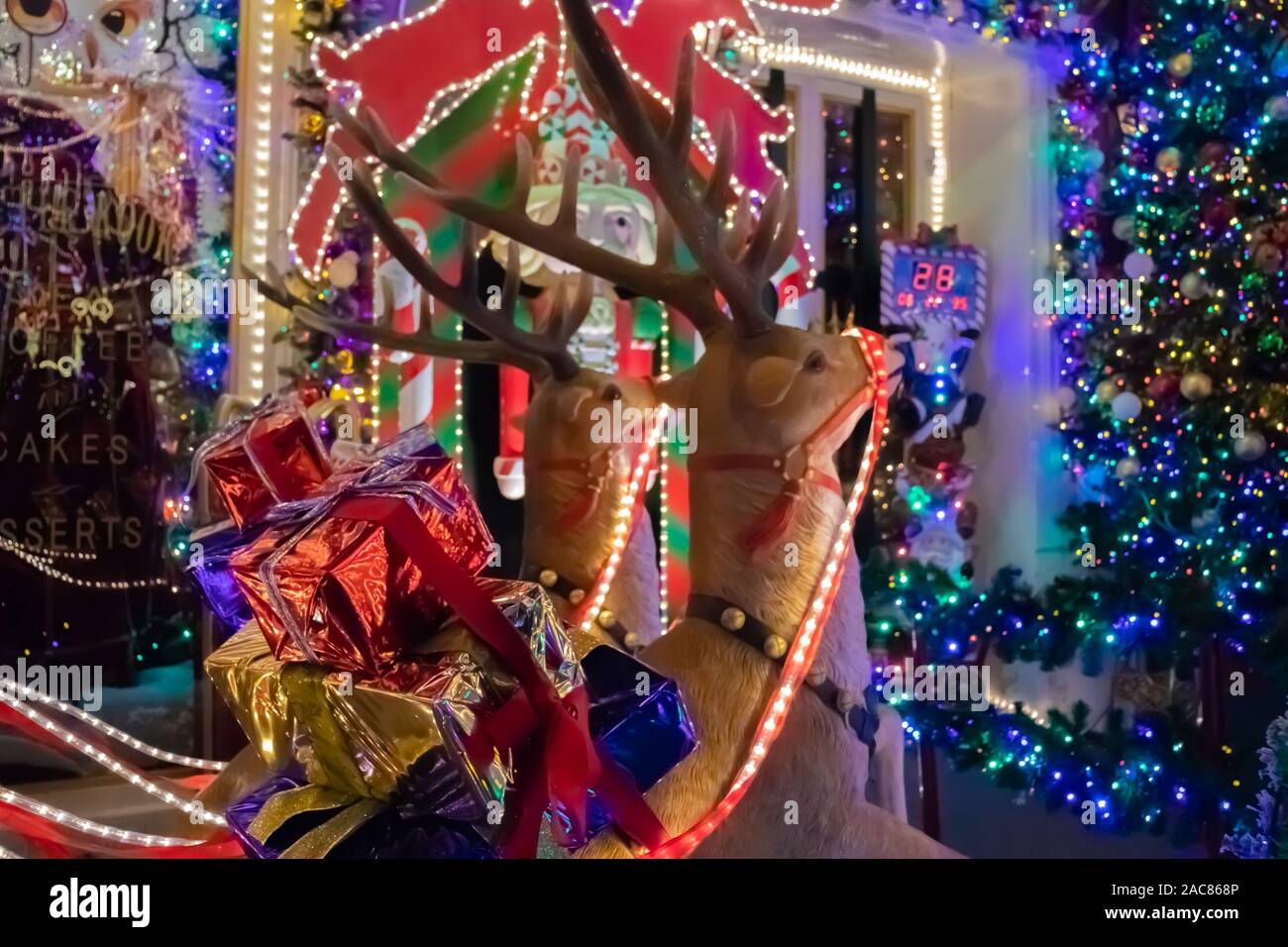 Christmas Outside Street Decoration With Lights Deer Presents