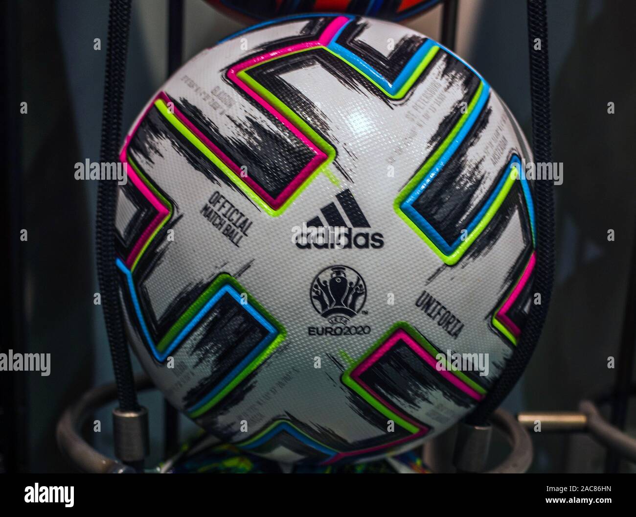 10 November 2019 London, United Kingdom. The official ball of the European  football Championship 2020 Adidas Uniforia Competition in the sports shop w  Stock Photo - Alamy