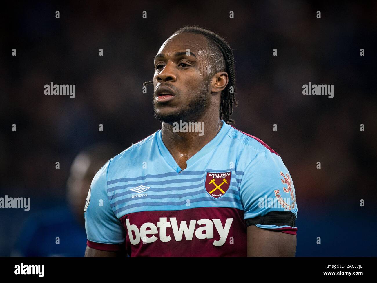 Michail Antonio of West Ham Utd during the Premier League match between Chelsea and West Ham United at Stamford Bridge, London, England on 30 November Stock Photo