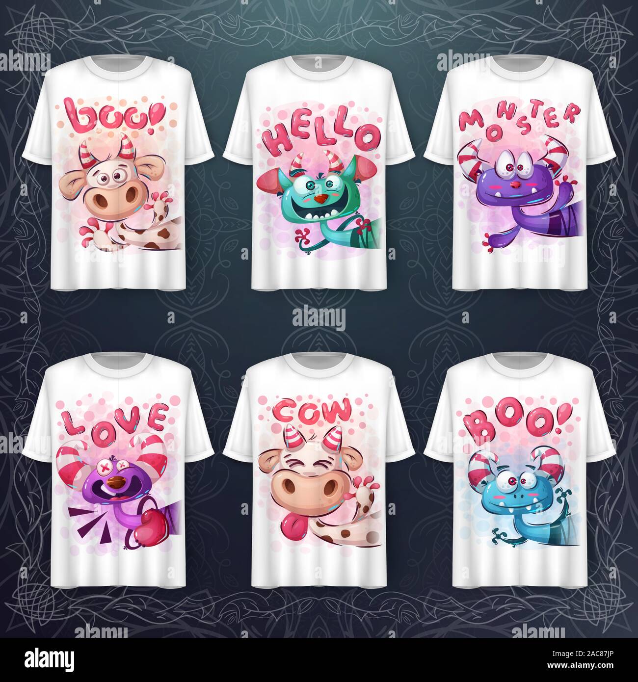 Set cute monster and merchandising Stock Vector