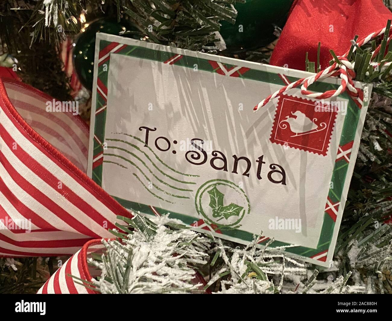 Letter to Santa beautiful Christmas tree decoration. Stock Photo