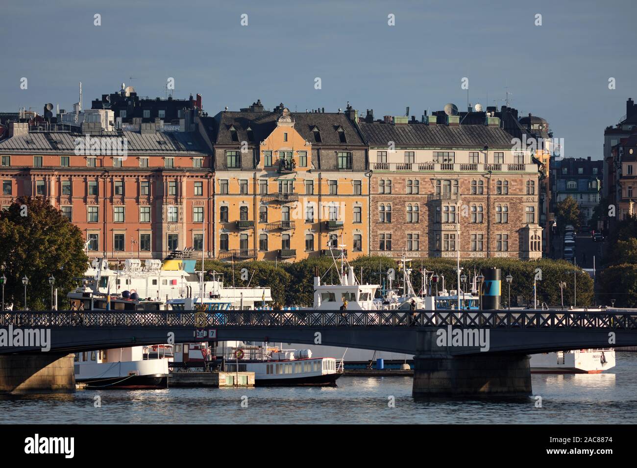 Skeppsholmsbron with Östermalm in the background, Stockholm, Sweden Stock Photo