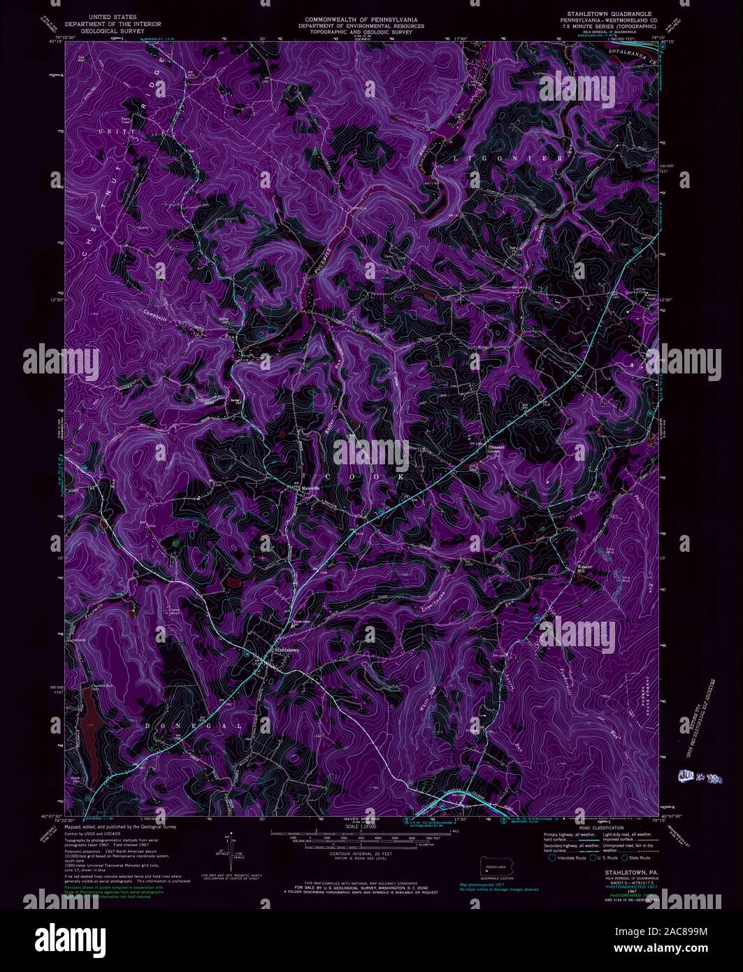 USGS TOPO Map Pennsylvania PA Stahlstown 222005 1967 24000 Inverted