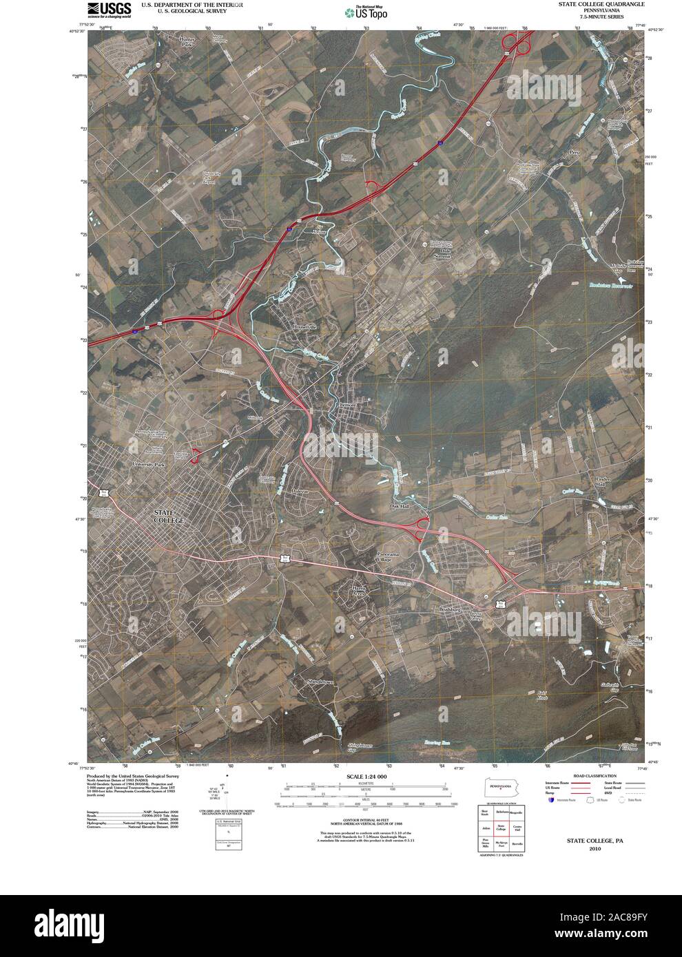 USGS TOPO Map Pennsylvania PA State College 20100611 TM Restoration Stock Photo