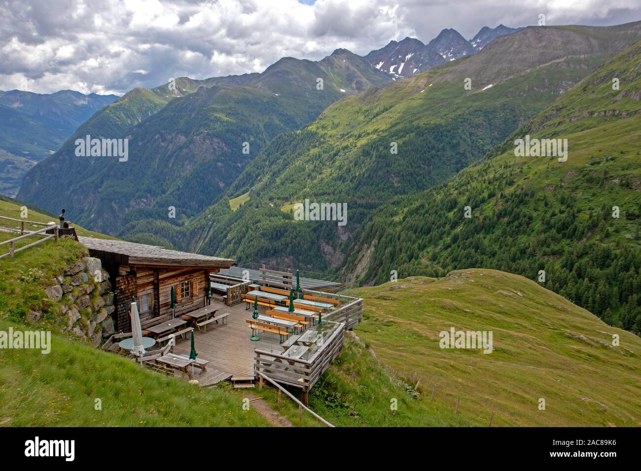Mountain hut restaurant along the Grossglockner High Alpine Road in Hohe Tuaern National Park Stock Photo