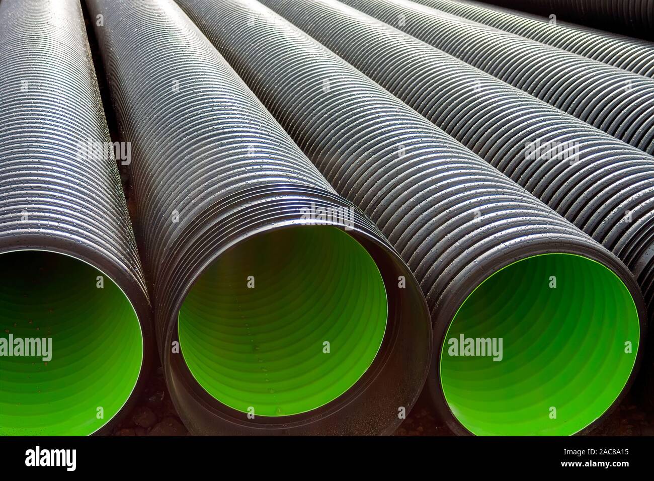 Corrugated water pipes of large diameter prepared for laying Stock